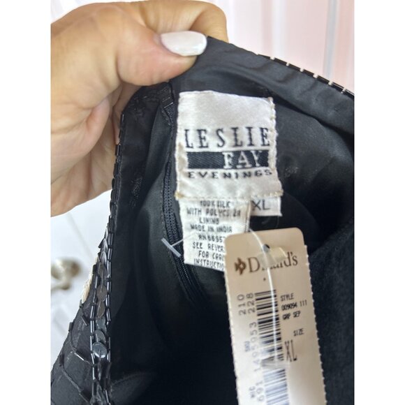 Vintage Leslie Fay Black Beaded Silk Sequin White Floral Formal Top NWT - Picture 10 of 15